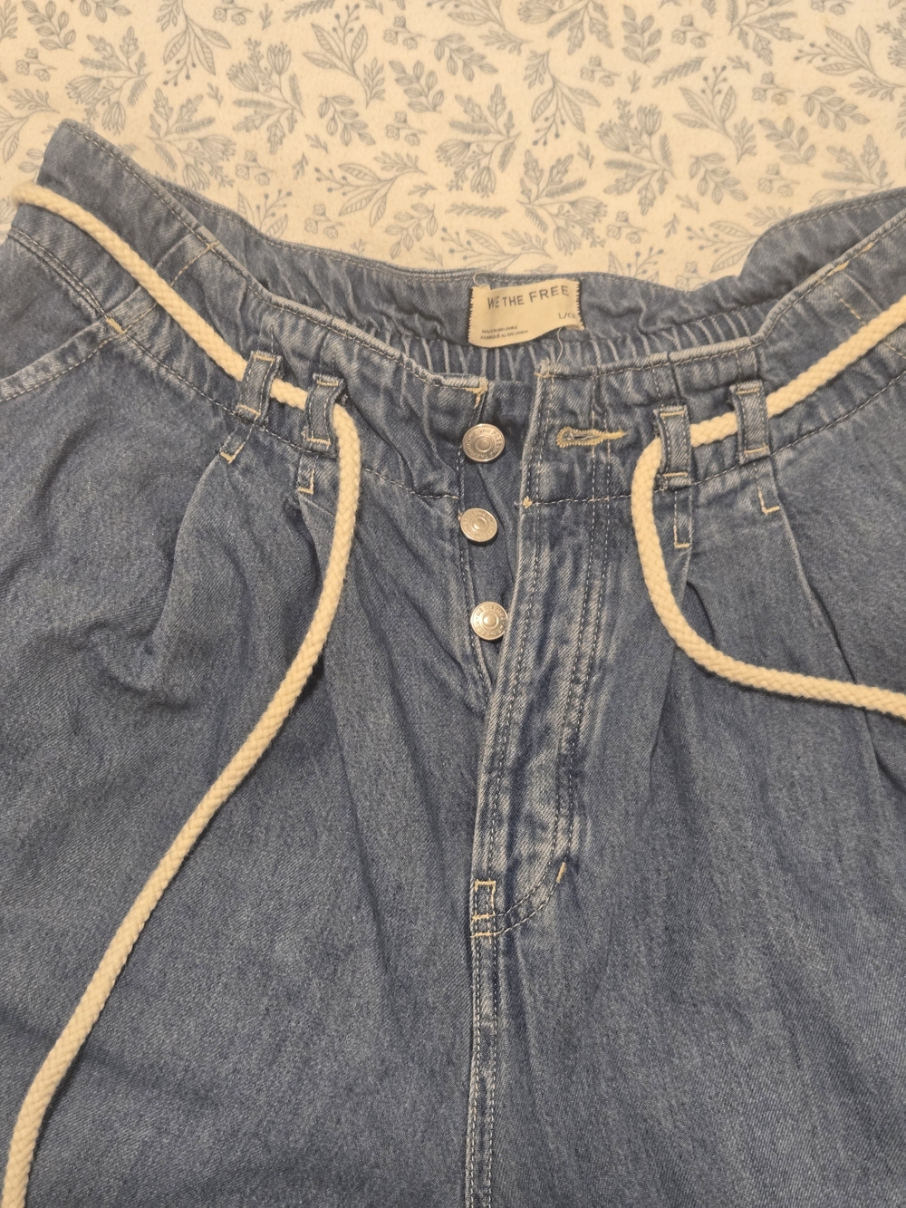 Free People Medium Blue Denim Drawstring Boyfriend Jeans